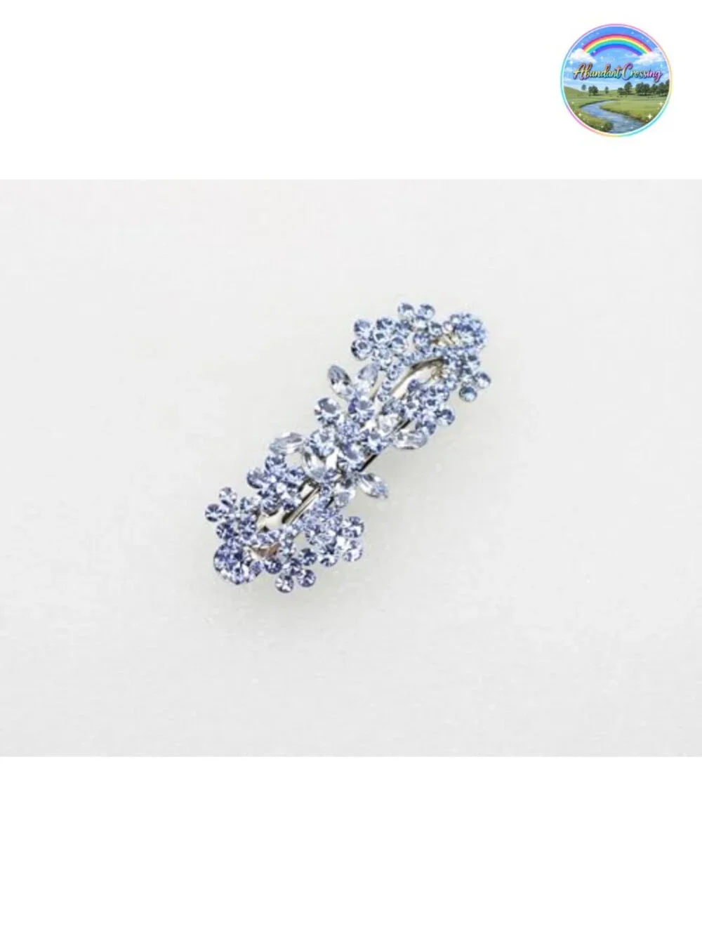 Rhinestone Crystal Flower Hair Barrette Clip Rhodium Plated Alloy